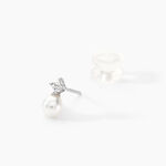 Boucles D'oreilles Puces Eolande Or Blanc Perle De Culture Et Oxyde - Clous d'oreilles Femme | Histoire d&rsquo;Or