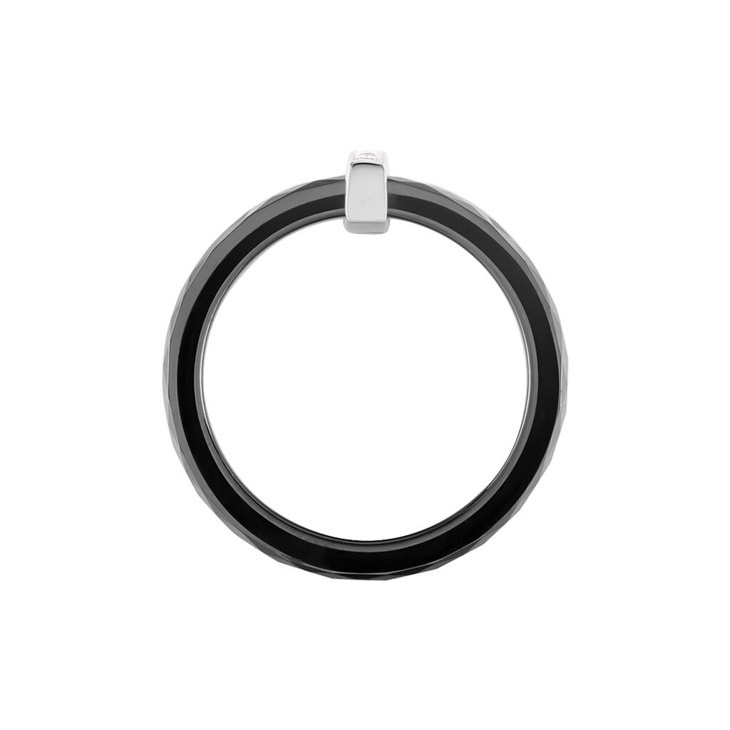 Bague Barette Bicolore Ceramique Argent Blanc Oxyde De Zirconium - Bagues avec pierre Femme | Histoire d’Or