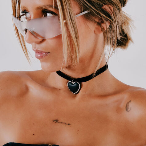 Collier Ras De Cou Argent Blanc Night Cœur Laque Noire - Colliers Coeur Femme | Histoire d’Or