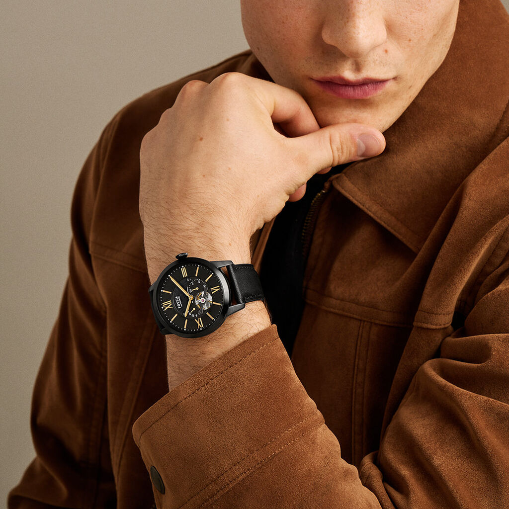 Montre Fossil Townsman C&oelig;ur Battant Noir - F&ecirc;te des p&egrave;res Homme | Histoire d&rsquo;Or