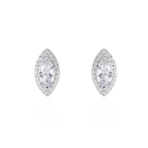 Boucles D'oreilles Puces Arone Argent Blanc Oxyde De Zirconium - Boucles d'oreilles fantaisie Femme | Histoire d’Or