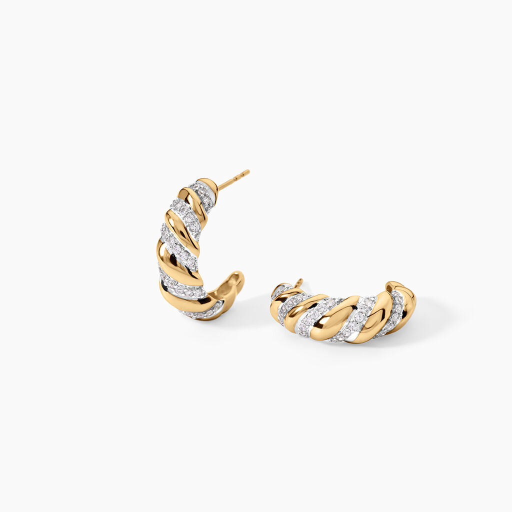 Cr&eacute;oles Sunset Riviera Argent Dor&eacute; A L'Or 750/1000 Oxyde De Zirconium - Boucles d'oreilles cr&eacute;oles Femme | Histoire d&rsquo;Or
