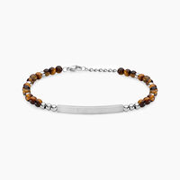 Bracelet Identité Acier Blanc Boules Sebastino œil De Tigre