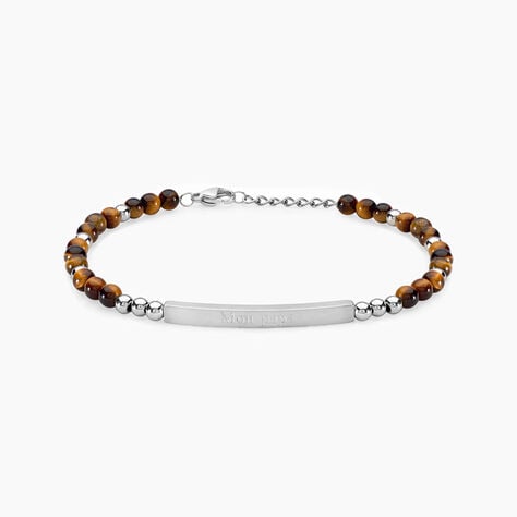 Bracelet Identité Acier Blanc Boules Sebastino œil De Tigre - Gourmettes Homme | Histoire d’Or