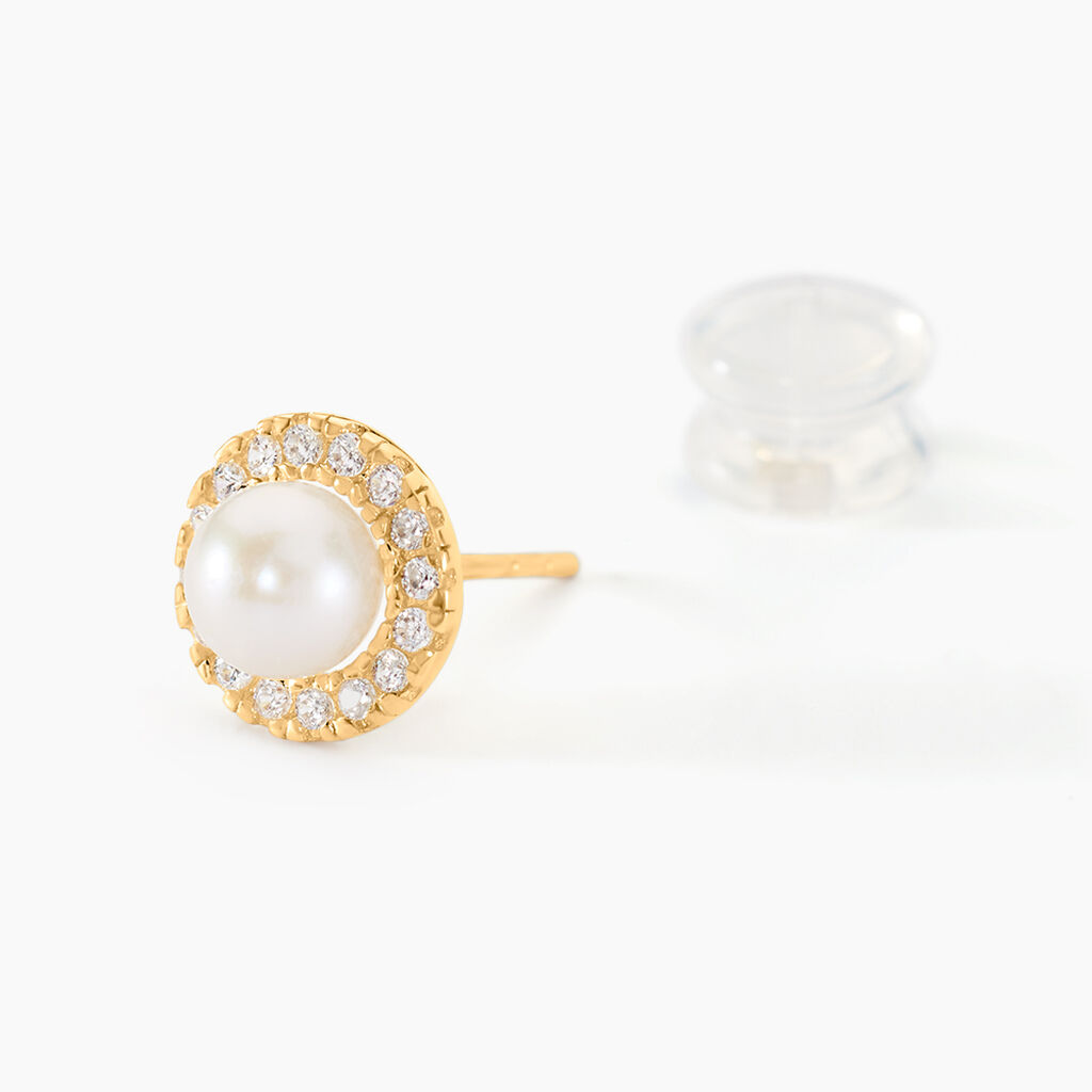 Boucles D'oreilles Puces Grizel Or Jaune Perle De Culture Et Oxyde - Clous d'oreilles Femme | Histoire d’Or