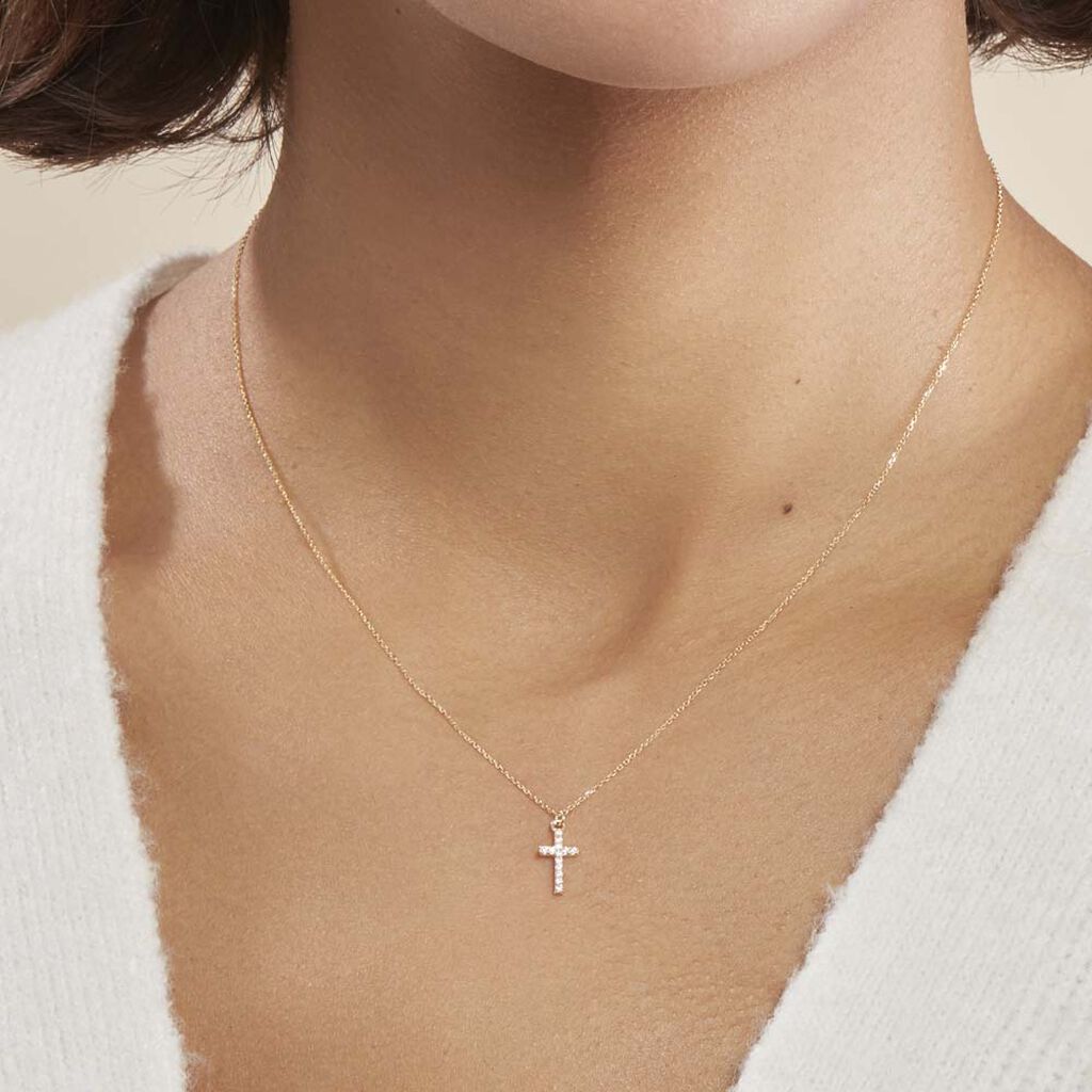 Collier Cobeia Croix Maille Forçat Or Jaune Oxyde De Zirconium - Colliers Femme | Histoire d’Or