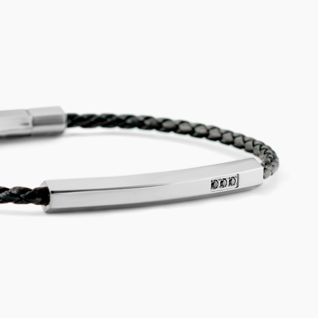 Bracelet Jourdan Cuir De Vache Noir Diamant Synth&eacute;tique - Bracelets Homme | Histoire d&rsquo;Or