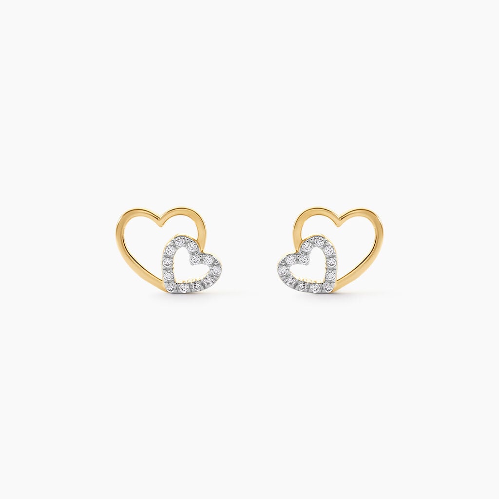 Boucles D'Oreilles Puces Marineta Argent Dor&eacute; A L'Or 750/1000 Oxyde De Zirconium - Clous d'oreilles  | Histoire d&rsquo;Or