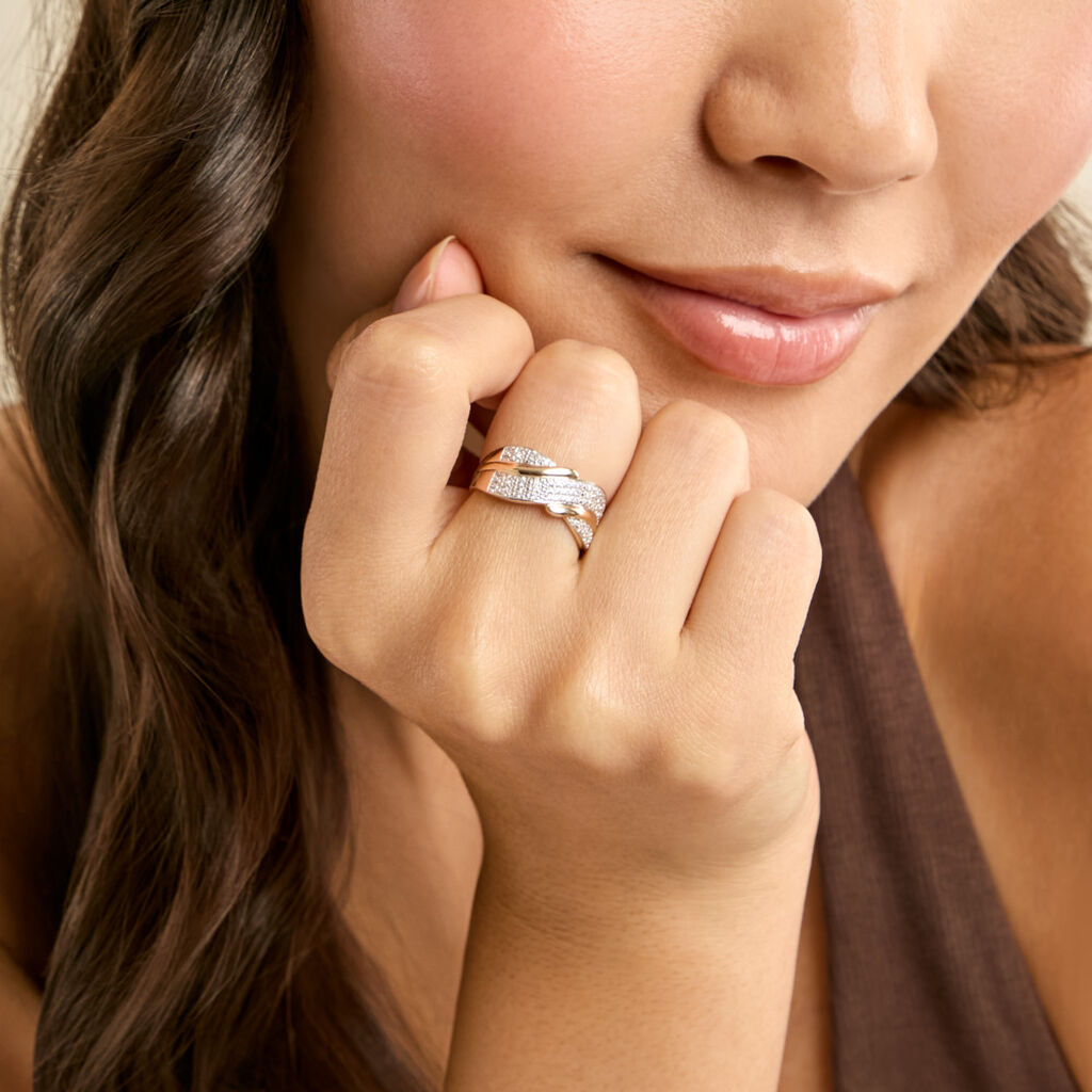 Bague Bandeau Argent Dor&eacute; A L'Or 750/1000 Oxyde De Zirconium - Bagues avec pierre Femme | Histoire d&rsquo;Or