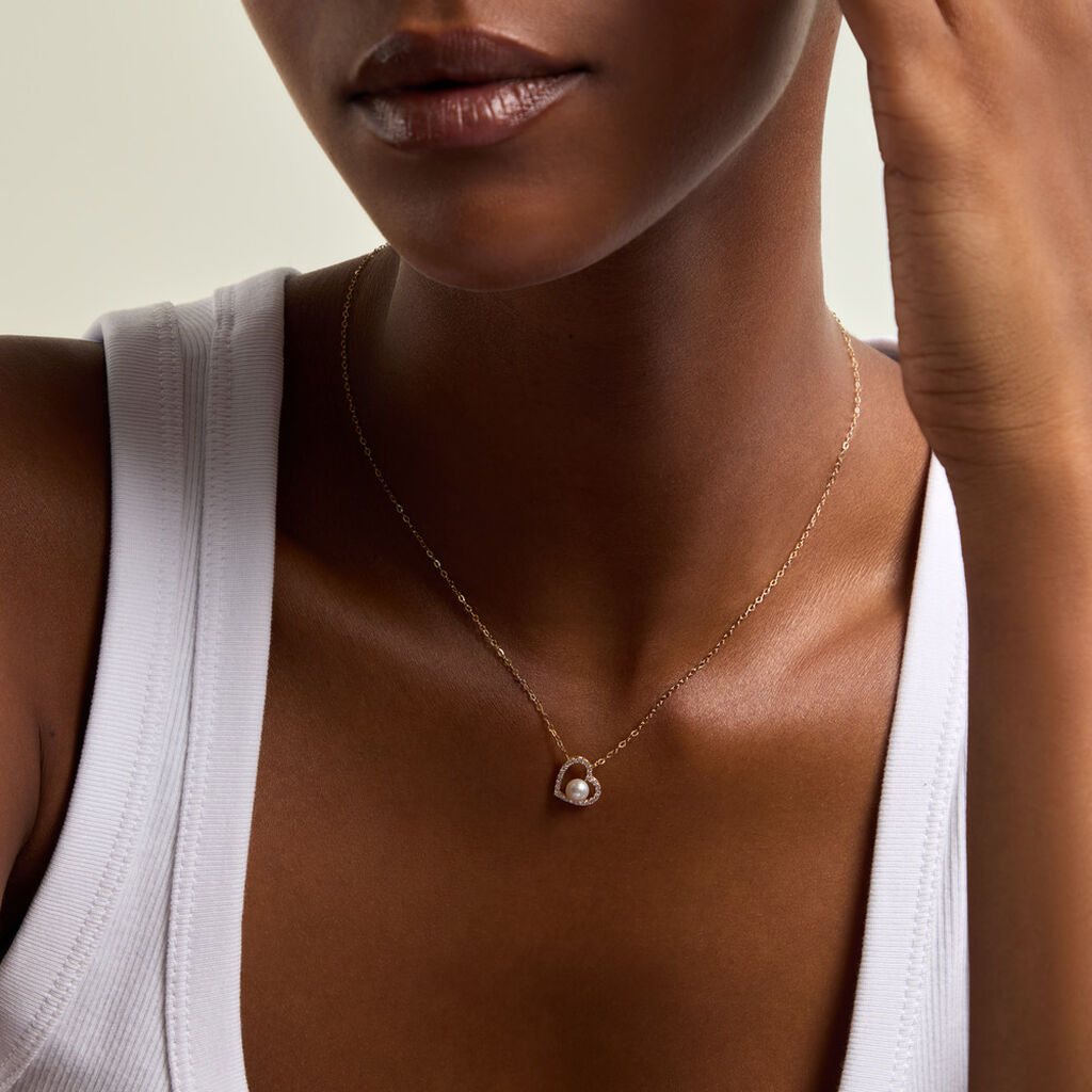 Collier Cagiris Argent Dor&eacute; A L'Or 750/1000 Oxyde De Zirconium Perle De Culture - F&ecirc;te des m&egrave;res Femme | Histoire d&rsquo;Or