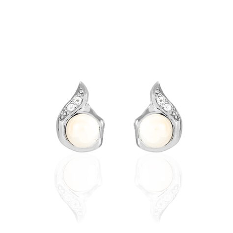 Boucles D'oreilles Puces Mellie Argent Blanc Perle De Culture - Boucles d'oreilles fantaisie Femme | Histoire d’Or