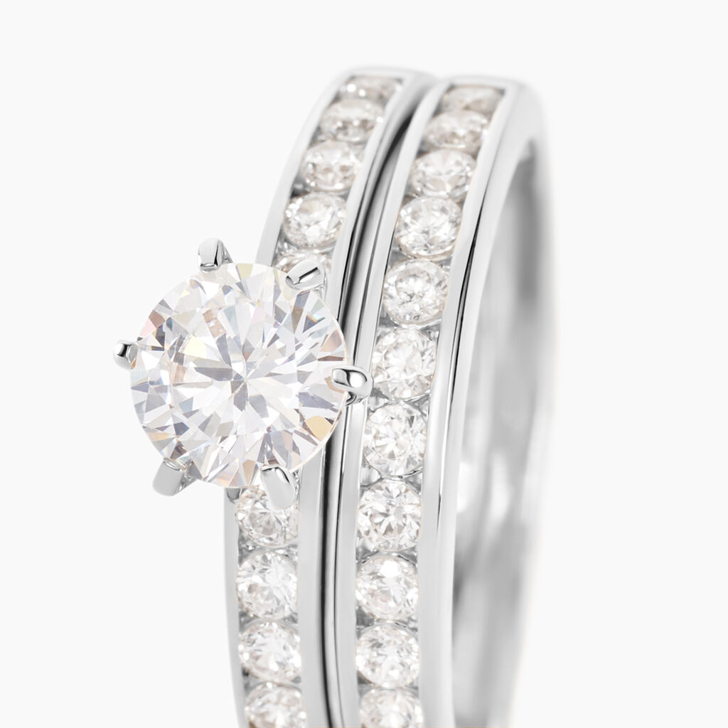 Bague Double Jeu Argent Blanc Oxyde De Zirconium - Bagues solitaires Femme | Histoire d’Or