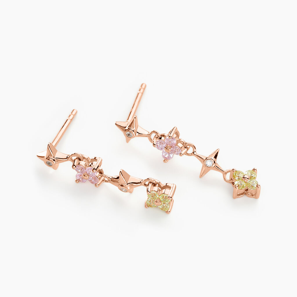 Boucles D'oreilles Pendantes Nimbe Argent Rose Oxyde De Zirconium - Boucles d'oreilles fantaisie Femme | Histoire d’Or