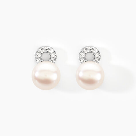 Boucles D'oreilles Pendantes Lilio Argent  Perle De Culture Et Oxyde - Boucles d'oreilles fantaisie Femme | Histoire d&rsquo;Or