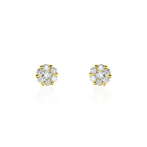 Boucles D'oreilles Puces Eleanor Fleur Or Jaune Oxyde De Zirconium - Clous d'oreilles Femme | Histoire d’Or