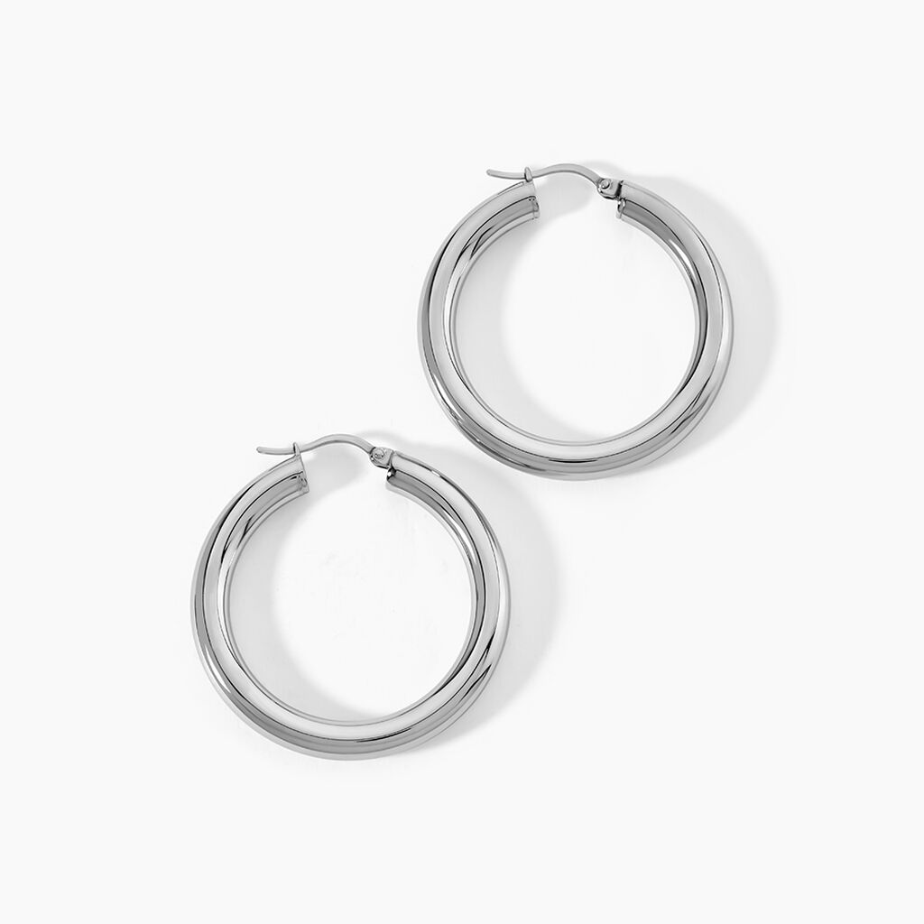 Cr&eacute;oles Amael Acier Blanc - Boucles d'oreilles cr&eacute;oles Femme | Histoire d&rsquo;Or