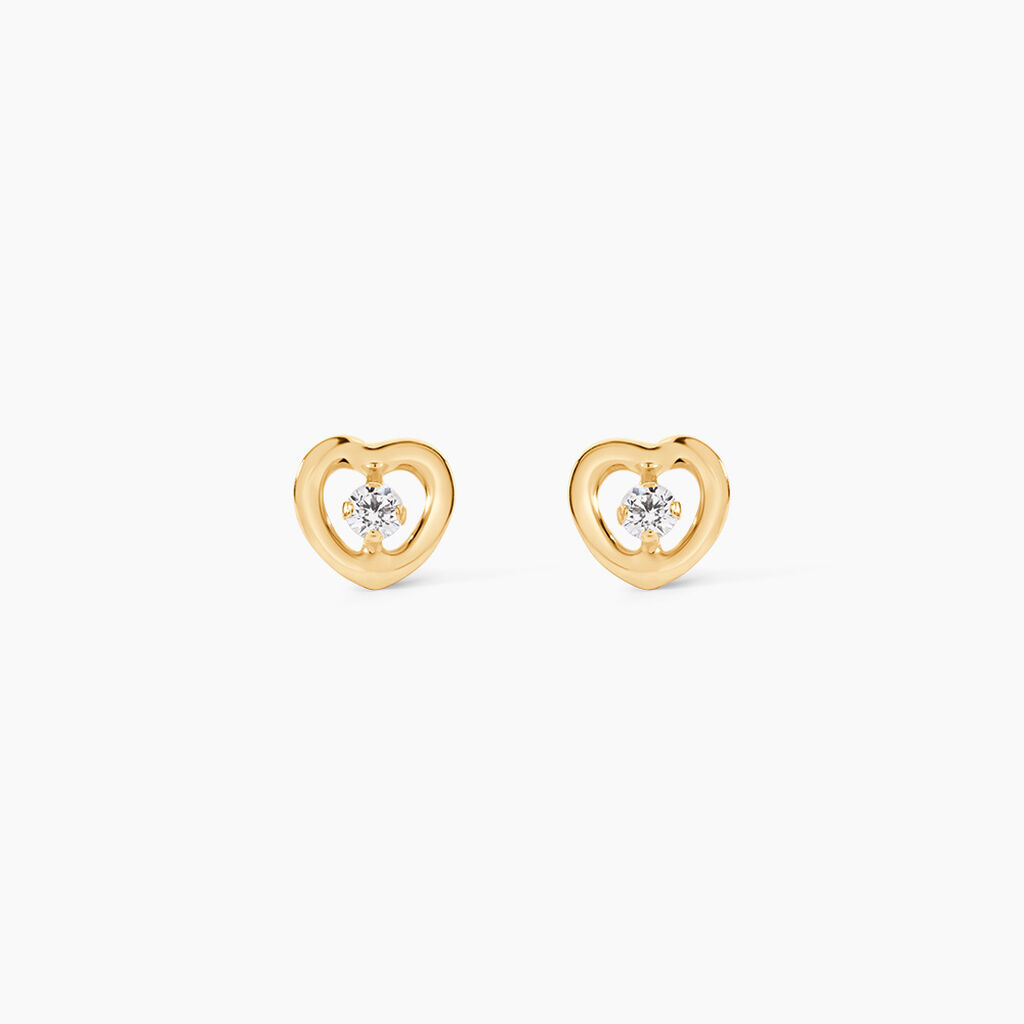 Boucles D'oreilles Puces Dolly Or Jaune Oxyde De Zirconium - Clous d'oreilles Famille | Histoire d&rsquo;Or