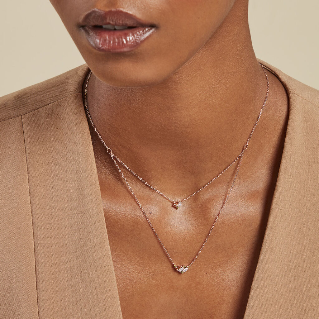 Collier Camelia Argent Rose Oxyde De Zirconium - Colliers fantaisie Femme | Histoire d’Or