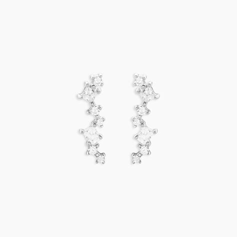 Boucles D'Oreilles Puces Eclat d'Aurore Argent Blanc Oxyde De Zirconium - Boucles d'oreilles fantaisie Femme | Histoire d’Or