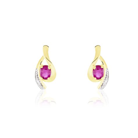 Boucles D'oreilles Puces Sagesse Or Jaune Rubis Et Diamant - Clous d'oreilles Femme | Histoire d’Or