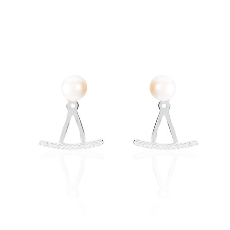 Bijoux D'oreilles Sylviane Argent Blanc Perle De Culture Et Oxyde - Boucles d'oreilles fantaisie Femme | Histoire d’Or