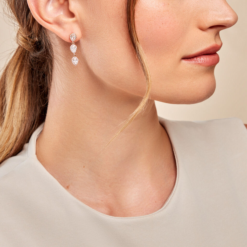 Boucles D'oreilles Pendantes Shiny Drops Plaqué Or Oxyde Zirconium - Boucles d'oreilles pendantes Femme | Histoire d’Or
