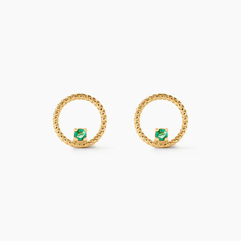 Boucles D'Oreilles Puces Eimhir Or Jaune Emeraude - Clous d'oreilles Femme | Histoire d&rsquo;Or