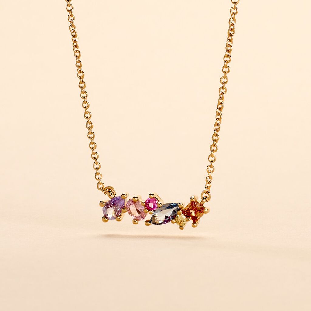 Collier Ikaia Plaqué Or Jaune Aqua Marine Synthétique Oxyde - Colliers Femme | Histoire d’Or