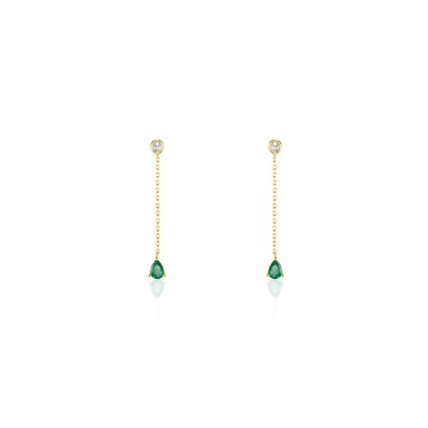 Boucles D'oreilles Pendantes Gracilia Or Jaune Emeraude Diamant - Boucles d'oreilles pendantes Femme | Histoire d’Or