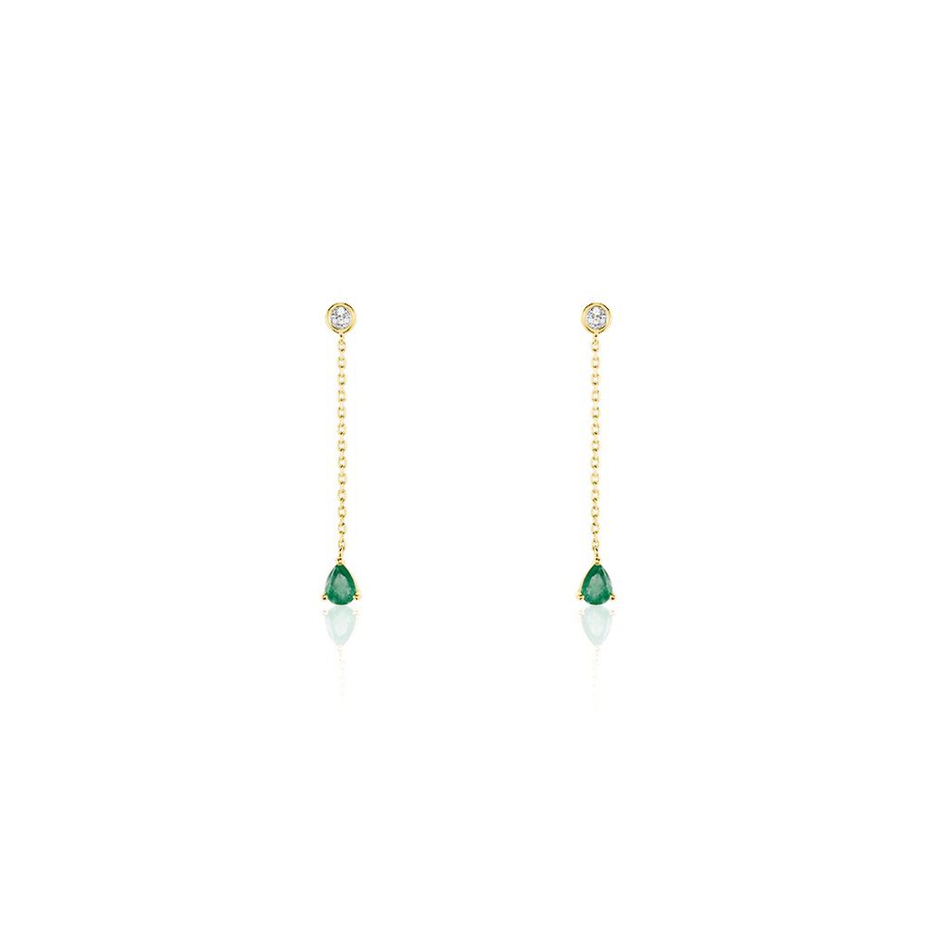 Boucles D’oreilles Pendantes Gracilia Or Jaune Emeraude Diamant