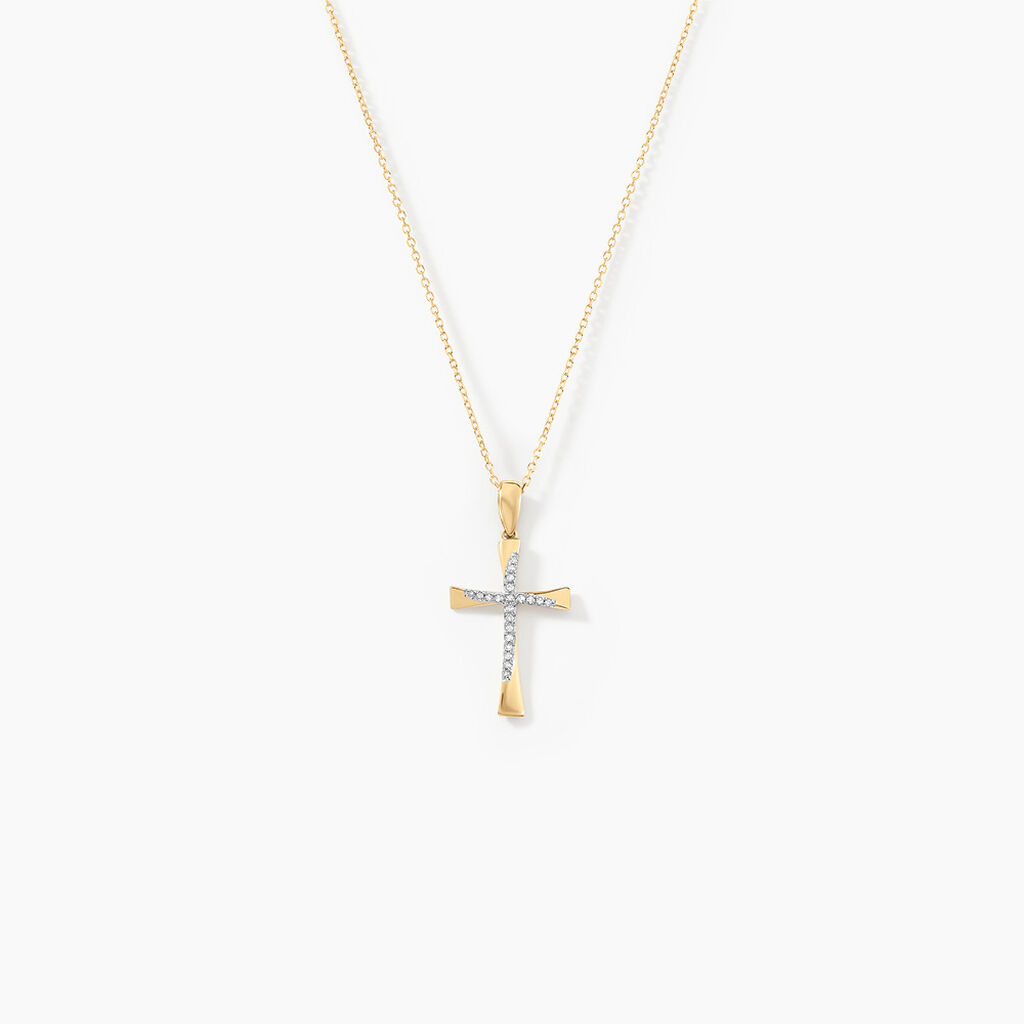 Collier Canice Croix Or Jaune Diamant - Colliers Femme | Histoire d’Or