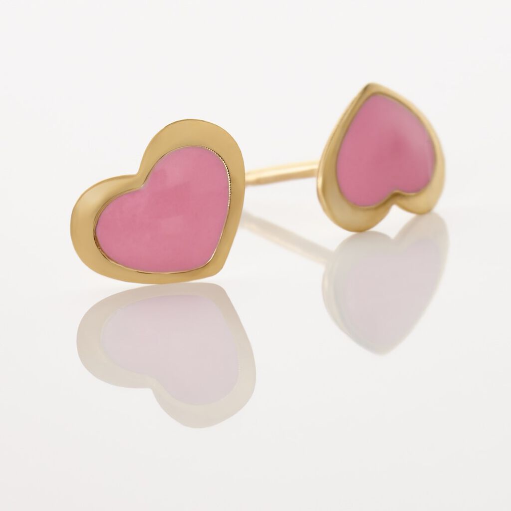 Boucles D'oreilles Puces Coeurs Or Jaune - Clous d'oreilles Enfant | Histoire d&rsquo;Or