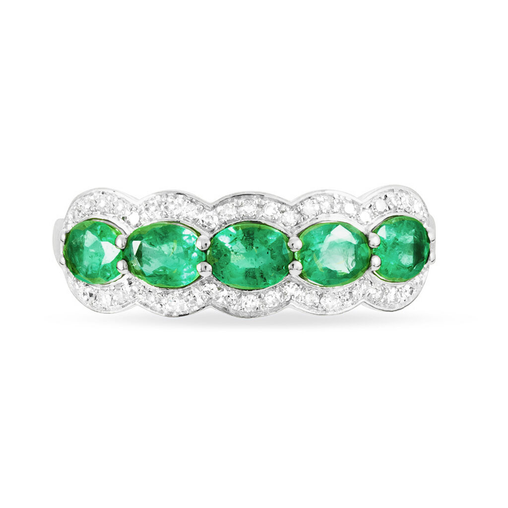 Bague Margaux Or Blanc Emeraude Et Diamant - Bagues avec pierre Femme | Histoire d’Or