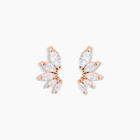Boucles D'oreilles Puces Duchesse Argent Rose Oxyde De Zirconium - Boucles d'oreilles fantaisie Femme | Histoire d’Or
