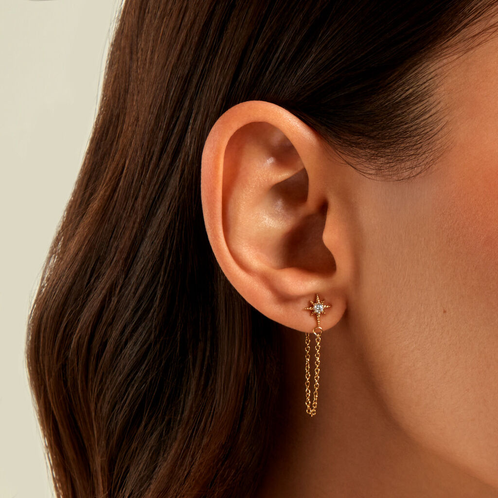 Boucles D'oreilles Pendantes Acier Dor&eacute; Oxyde De Zirconium - Boucles d'oreilles fantaisie Femme | Histoire d&rsquo;Or