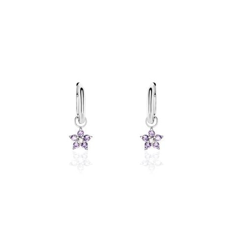 Créoles Purple Bloom Argent Blanc Oxyde De Zirconium - Boucles d'oreilles créoles Femme | Histoire d’Or