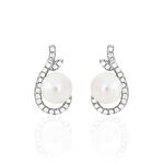 Boucles D'oreilles Puces Cyrana Argent Blanc Perle De Culture Et Oxyde - Boucles d'oreilles fantaisie Femme | Histoire d&rsquo;Or