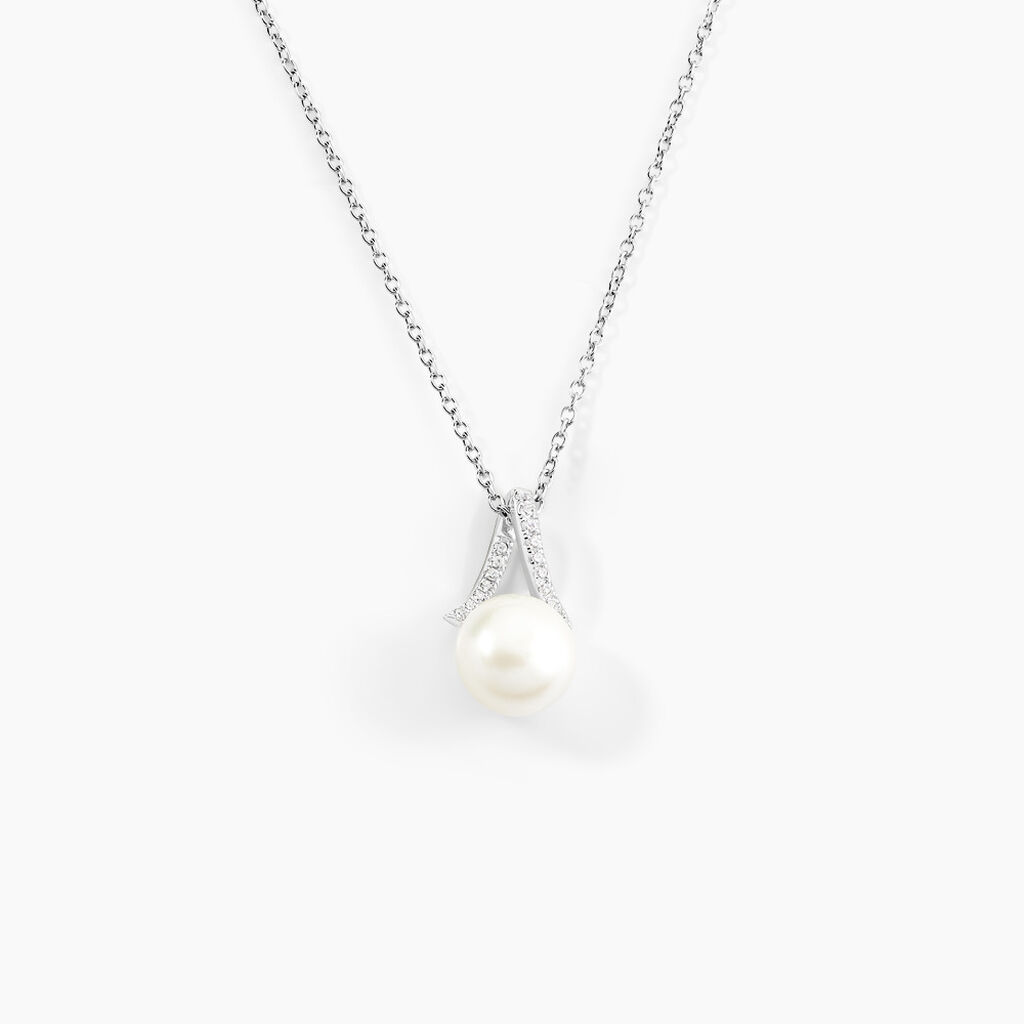 Collier Albine Argent Blanc Perle De Culture Et Oxyde De Zirconium - Colliers fantaisie Femme | Histoire d’Or