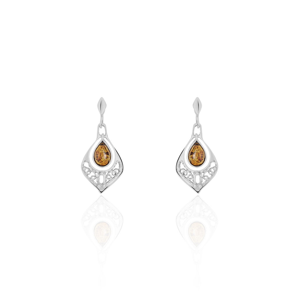 Boucles D'oreilles Pendantes Doralyn Argent Blanc Ambre - Boucles d'oreilles fantaisie Femme | Histoire d’Or