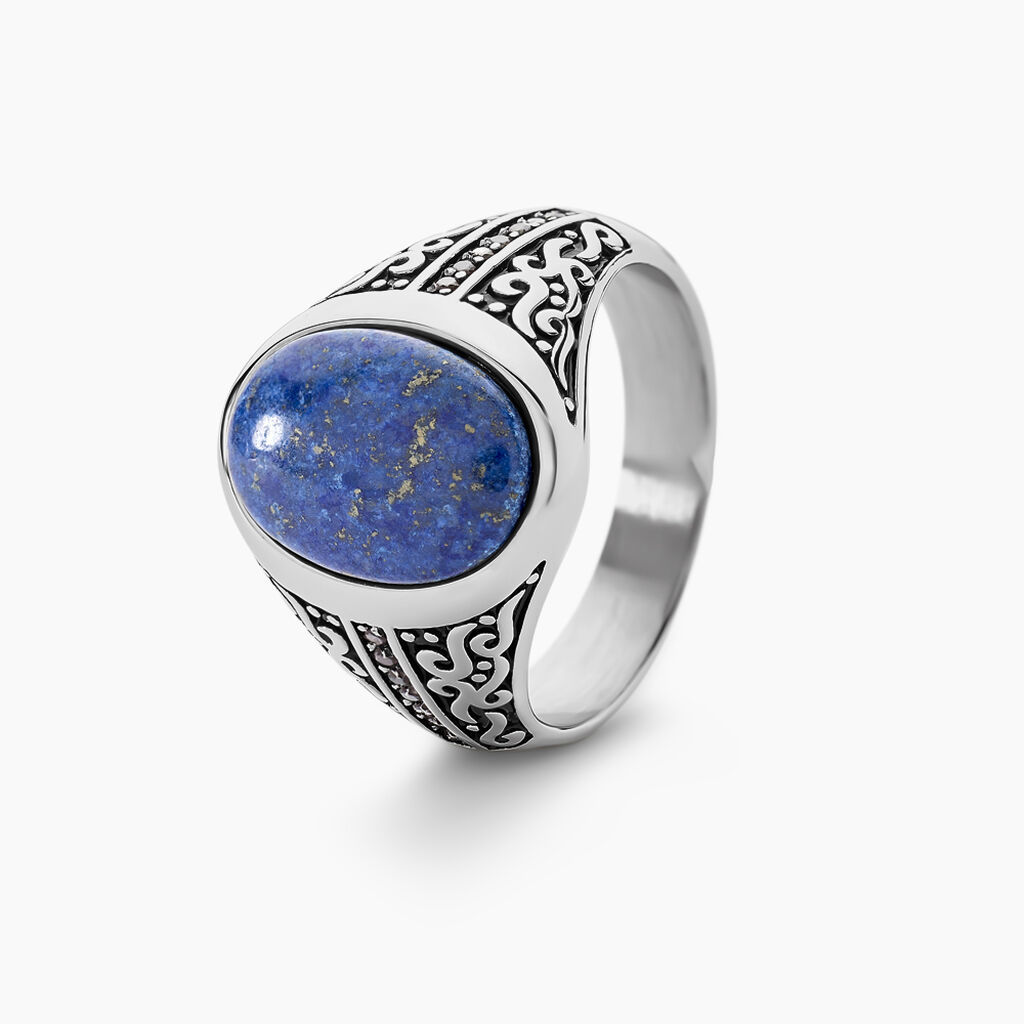 Chevalière Keegan Acier Blanc Lapis Lazuli Oxyde De Zirconium - Chevalières Homme | Histoire d’Or