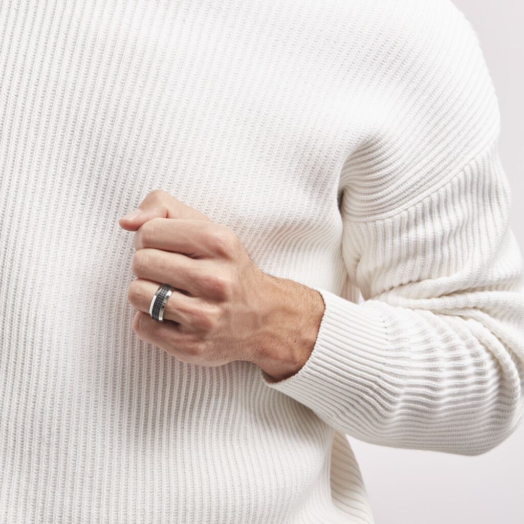 Bague Acier Blanc Tdeg Oxydes De Zirconium - Bagues avec pierre Homme | Histoire d’Or