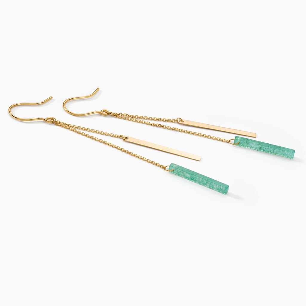 Boucles D'oreilles Pendantes Halcyone Or Jaune Aventurine - Boucles d'oreilles pendantes Femme | Histoire d&rsquo;Or