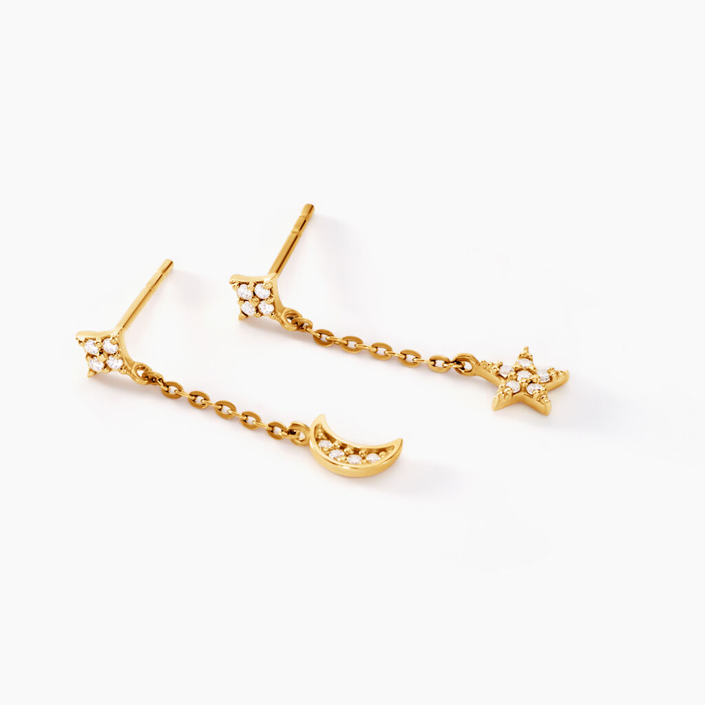 Boucles D'oreilles Pendantes Stellar Or Jaune Oxyde De Zirconium - Boucles d'oreilles pendantes Femme | Histoire d&rsquo;Or