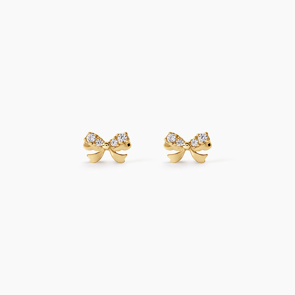 Boucles D'Oreilles Puces Brunnera Argent Dor&eacute; A L'Or 750/1000 Oxyde De Zirconium - Boucles d'oreilles fantaisie Femme | Histoire d&rsquo;Or