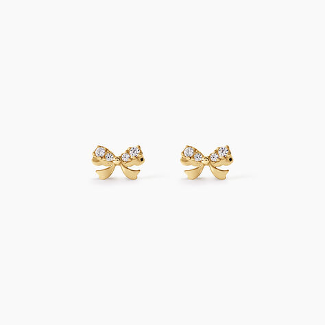 Boucles D'Oreilles Puces Brunnera Argent Dor&eacute; A L'Or 750/1000 Oxyde De Zirconium - Boucles d'oreilles fantaisie Femme | Histoire d&rsquo;Or