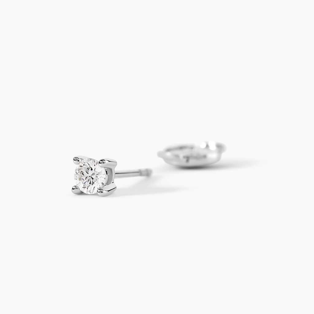 Boucles D'Oreilles Puces One Or Blanc Diamants - Boucles d'oreilles pierres pr&eacute;cieuses Femme | Histoire d&rsquo;Or