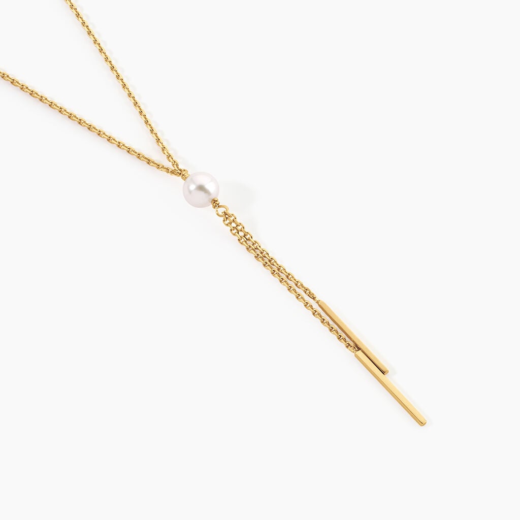 Collier Salman Argent Dor&eacute; A L'Or 750/1000 Perle De Culture - Colliers pierre  | Histoire d&rsquo;Or