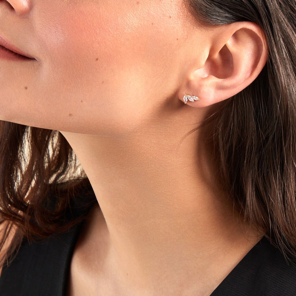 Boucles D'oreilles Puces Siona Plaque Or Jaune Oxyde De Zirconium - Boucles d'oreilles fantaisie Femme | Histoire d’Or