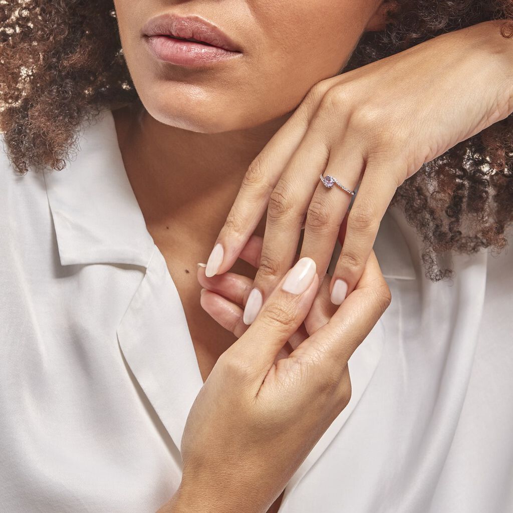 Bague Loriane Or Blanc Amethyste Et Oxyde De Zirconium - Bagues solitaires Femme | Histoire d’Or