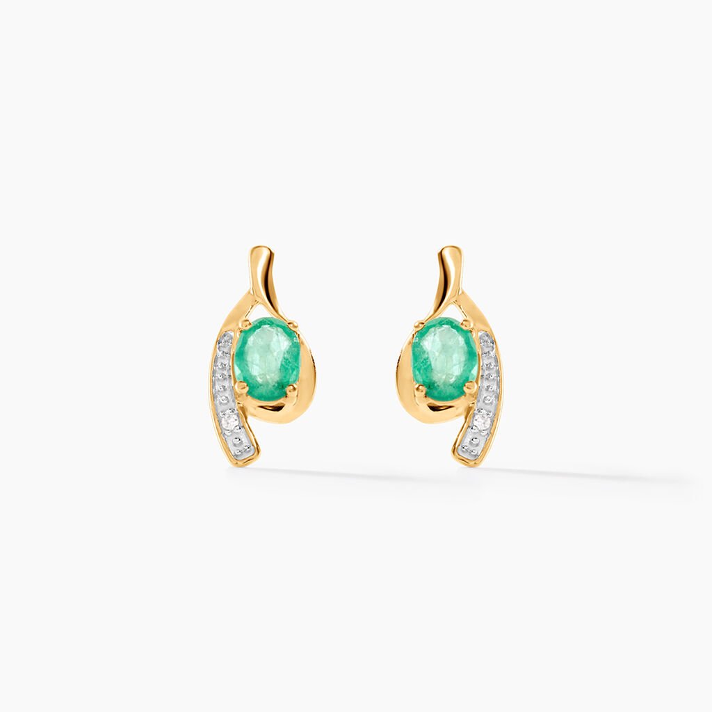 Bijoux D'oreilles Emotion Or Jaune Emeraude Diamant - Clous d'oreilles Femme | Histoire d’Or